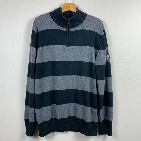 Nautica Sweater‎ Mens XXL 1/4 Zip Pullover Striped Knit Long Sleeve Patch Cotton - Picture 1 of 9